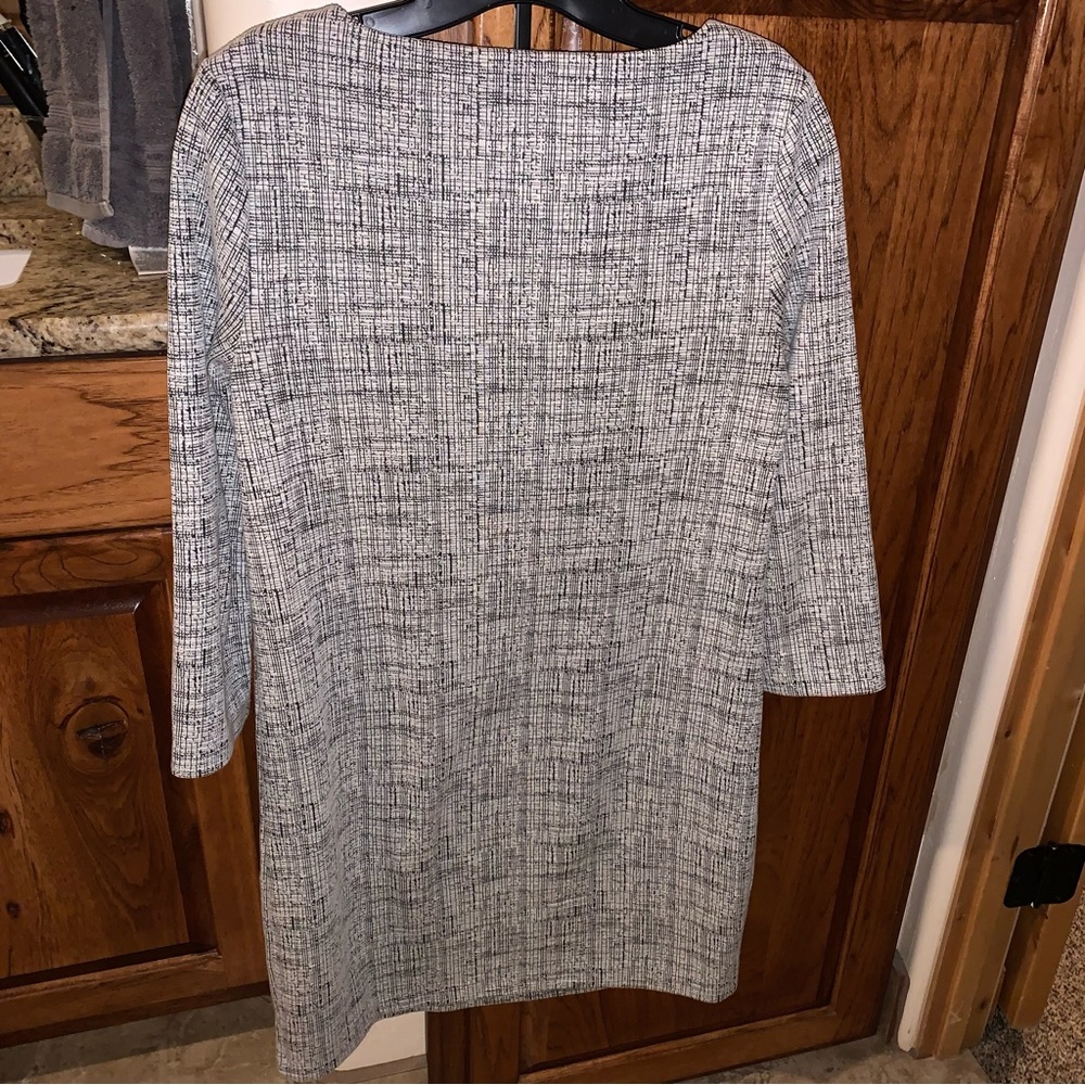 Nicole Miller Tweed-like /Woven black/white/gray geometric sheath dress S small - Picture 3 of 4